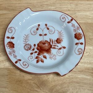 Andrea by Sadek Ashtray or Trinket Dish White with Red Flowers Made in Japan.